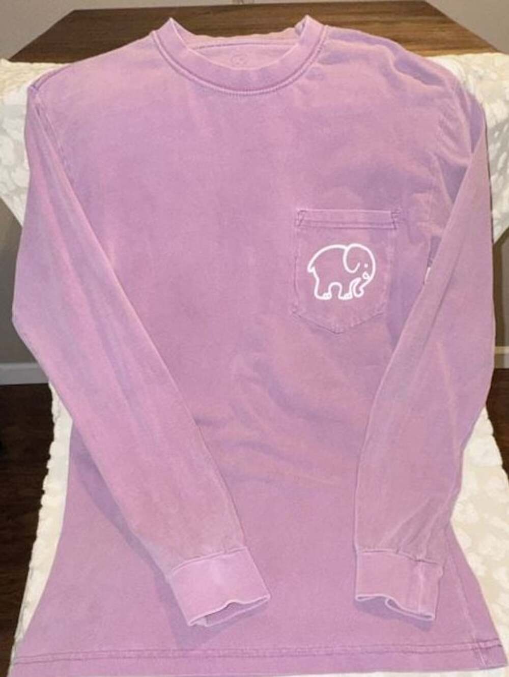 Ivory Ella Women's Purple Long Sleeve Pocket T-Shirt with Paisley Elephant Graph